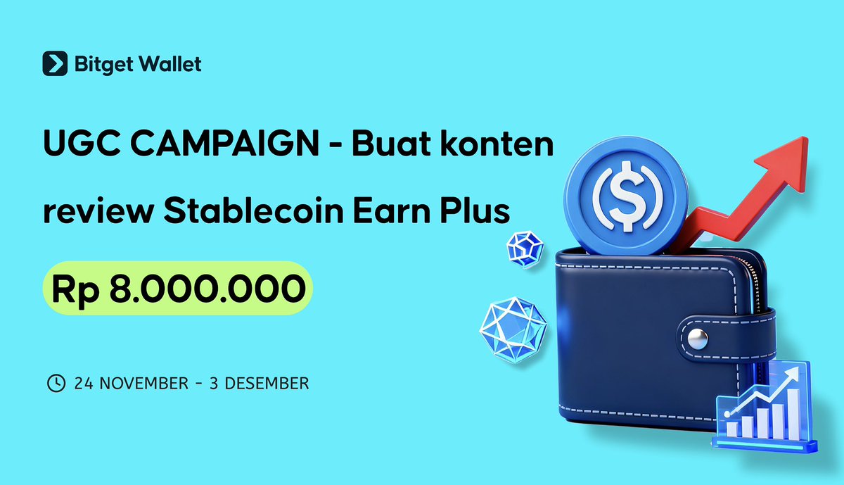 BitgetWalletID's tweet image. 🎥 UGC Campaign: Review Stablecoin Earn Plus 🚀

🎁 Total hadiah Rp 8.000.000 untuk para kreator terbaik!
📅 24 November – 3 Desember

Halo semuanya! 👋
Saatnya kamu berbagi pengalaman dan kreativitas dalam menggunakan fitur Stablecoin Earn Plus di Bitget Wallet!

👉 Buat konten…