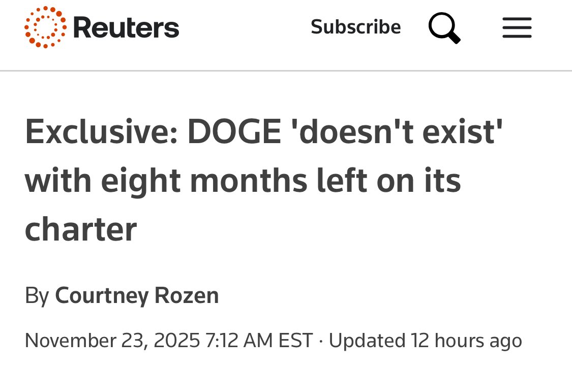 open4profit's tweet photo. TRUMP’S DOGE (DEPARTMENT OF GOVERNMENT EFFICIENCY) SHUT DOWN EARLY.🚨

The department, which was led by Elon Musk, will have its work taken over by other government offices.

This plan to save government money has ended early.

#open4profit https://t.co/NKuj8TyEwM
