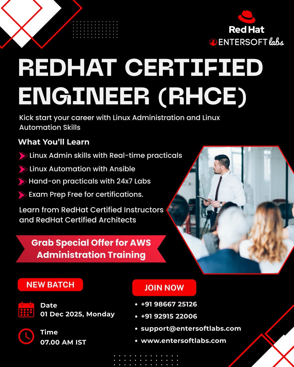entersoftlabs's tweet image. New Linux Batch starting 1 Dec 2025 at 7 AM IST
Hands-on Linux training • Limited seats
Join now!
#linuxtraining  #LearnLinux #TechTraining #SysAdmin #DevOpsJourney #NewBatch #ITSkills #Entersoftlabs