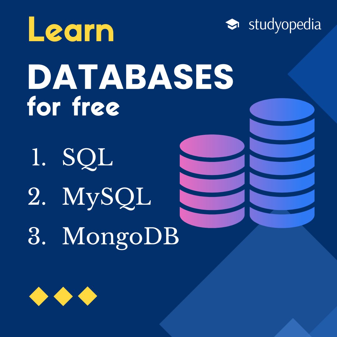 studyopedia's tweet image. MySQL Tutorial: youtu.be/sgpDAiF-18o
SQL Tutorial: youtu.be/3mukGYjvixE
MongoDB Tutorial: youtu.be/cZ79avoq9UU

#sqltutorial #mysqltutorial #mongodbtutorial #studyopedia #databases #freeresources