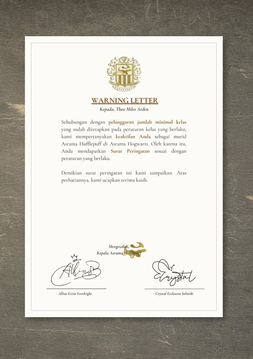 ProudHuffle's tweet image. ⠀
A letter flew over @excellemnt&apos;s desk.

You have received the first warning regarding your activity.

Cc. @HF6004 
⠀