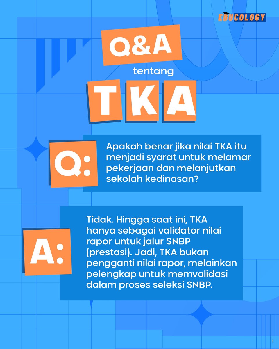 educology_id's tweet photo. Sahabat Edu, siapa nih yg masih sering bertanya tentang apakah nilai TKA akan dipakai dalam seleksi sekolah untuk syarat melamar pekerjaan &amp; melanjutkan sekolah kedinasan?
Yuk, simak informasi berikut untuk mengetahui jawabannya😉
#TKA #TesKemampuanAkademik #EdukatifdanInformatif https://t.co/KO1xfd9ZdF