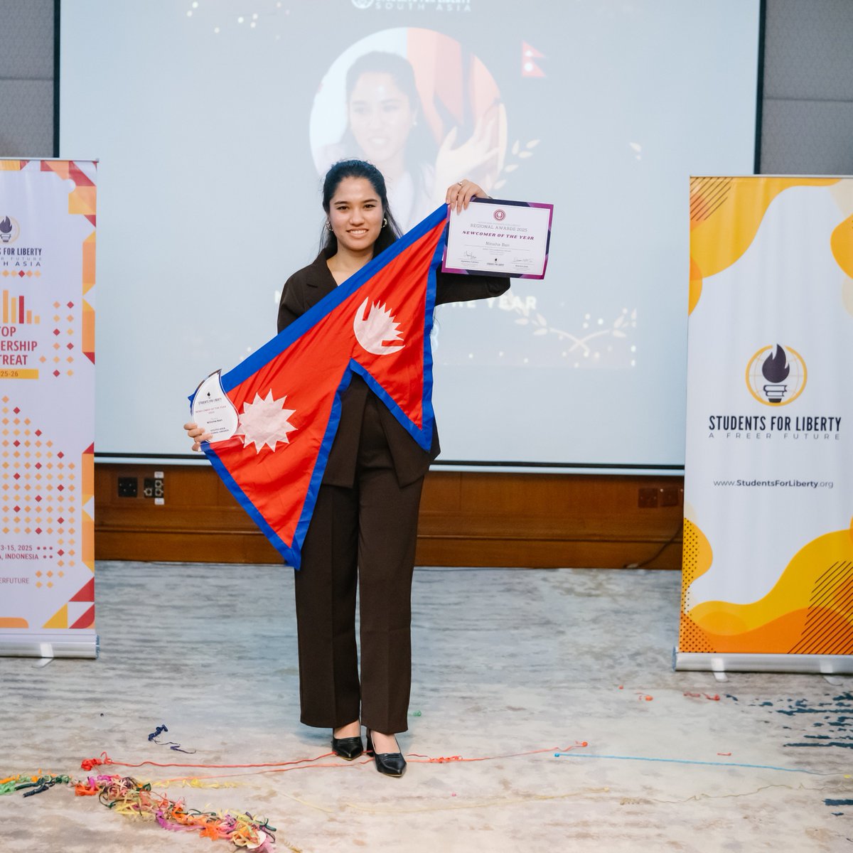 Congrats to Nitisha Ban from Nepal, our Newcomer of the Year 2025. She organized the Event of the Year-winning Nepal Policy Forum &amp; created vital youth dialogue spaces. Celebrating her outstanding leadership at the Top Leadership Retreat 2025 in Jakarta, Indonesia.

#SASFL