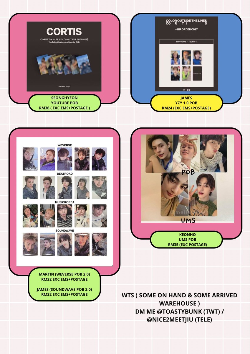 toastybunk's tweet photo. #pasarCORTIS | WTS

𐙚 seonghyeon 성현 - youtube pob
𐙚 james 제임스 - yzy 1.0
𐙚 martin 마틴 - weverse pob 2.0
𐙚 james 제임스 - soundwave pob 2.0
𐙚 keonho 건호 - japan ums pob 🎀

❌ price exclude ems + postage
🚚 on the way
🎀 on hand https://t.co/A8MQjBG8cK