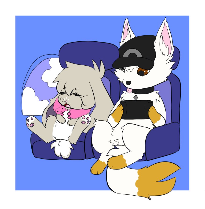 Safe travels!
Going on a trip tomorrow w/ <a href="/Lohlite/">Lohlite the Pikachu✨</a> to visit their fam for the week. Had to draw what we do best on planes. I can sleep almost anywhere and Loh can entertain self with games or drawing