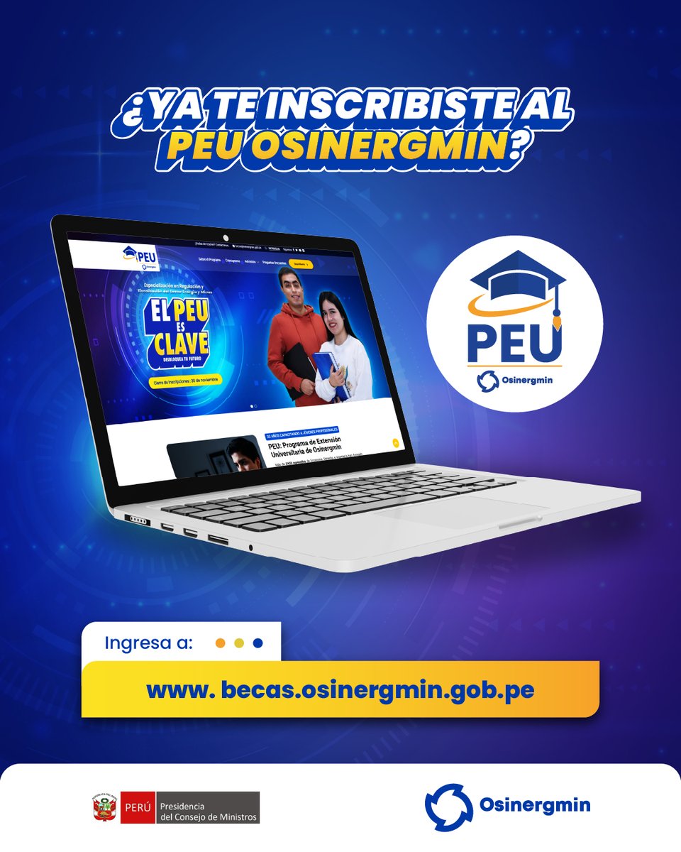 OSINERGMIN's tweet photo. 🧐¿Ya te inscribiste al #PEUOsinergmin 2026? | Recuerda que tienes hasta el domingo 30 de noviembre para postular a una de las 270 #Becas ¡Qué esperas!
✅ Inscríbete : https://t.co/pcK697OorB
📱 WhatsApp : https://t.co/k4fxnGIY05
#Peu #Osinergmin #PracticasProfesionales #Egresados2025
