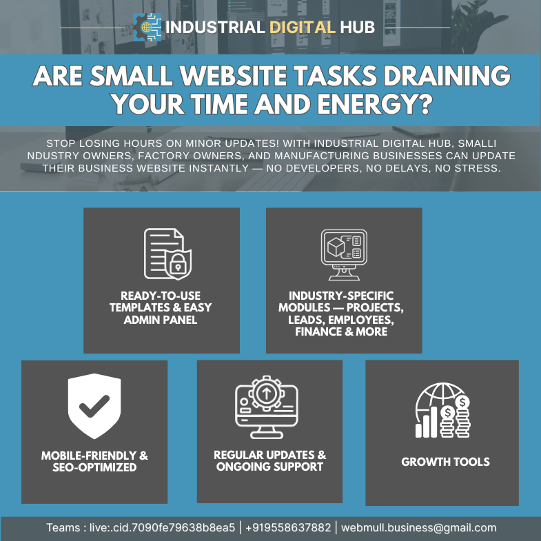 webmullDev's tweet photo. Tired of wasting time on small website updates? 

With #IndustrialDigitalHub (#IDH), update your #businesswebsite instantly — no developer, no delay! 
🌐 https://t.co/YaLsarHYvg
 #WEBMULL https://t.co/moqB7mRmHU