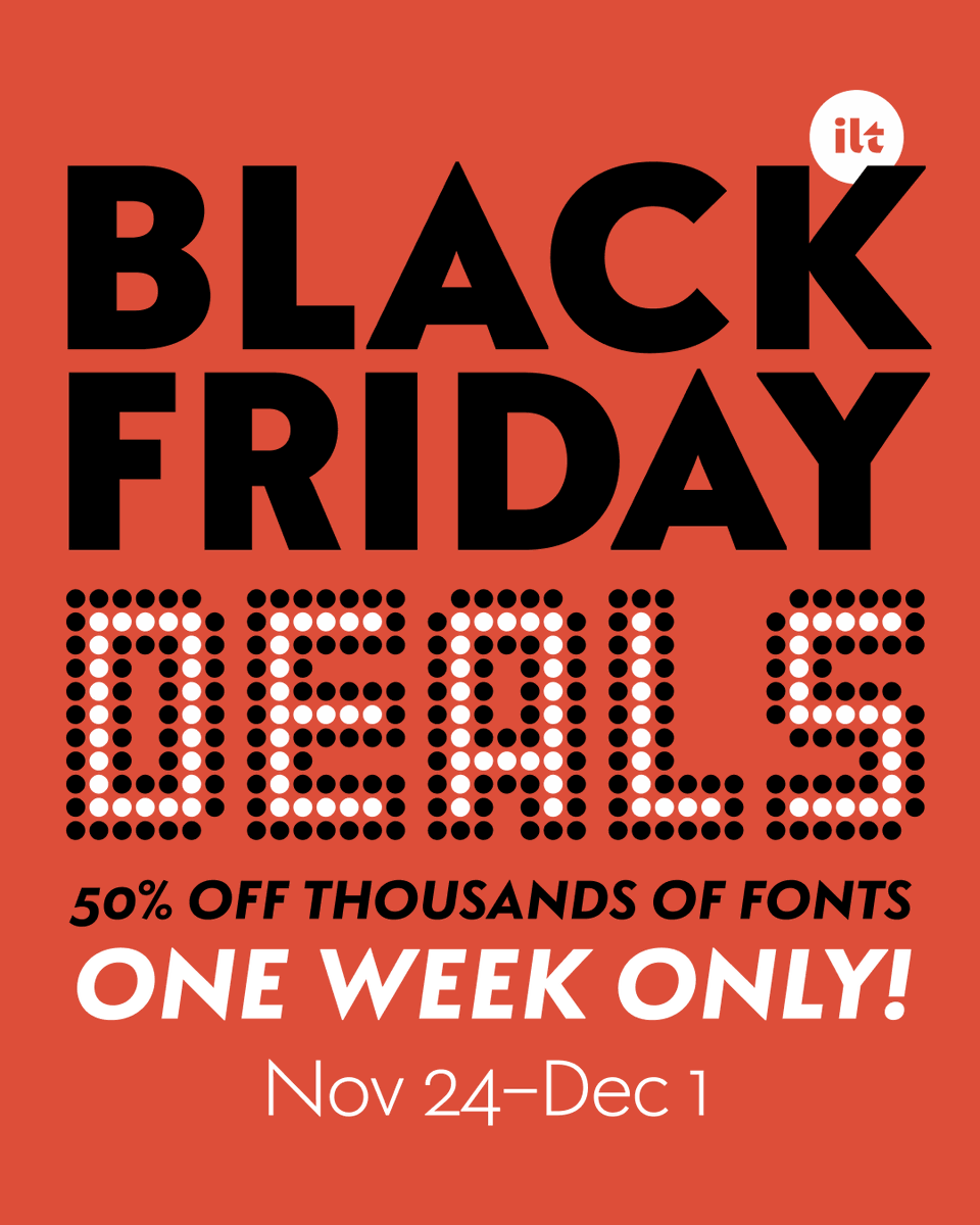 ilovetypography's tweet image. Our annual site-wide week-long 50% sale begins today!

Looking for high-quality font families at half the price? Look no further! This week only, we&apos;re giving a massive 50% off a massive selection of our most popular fonts. Grab them while you can!

fonts.ilovetypography.com