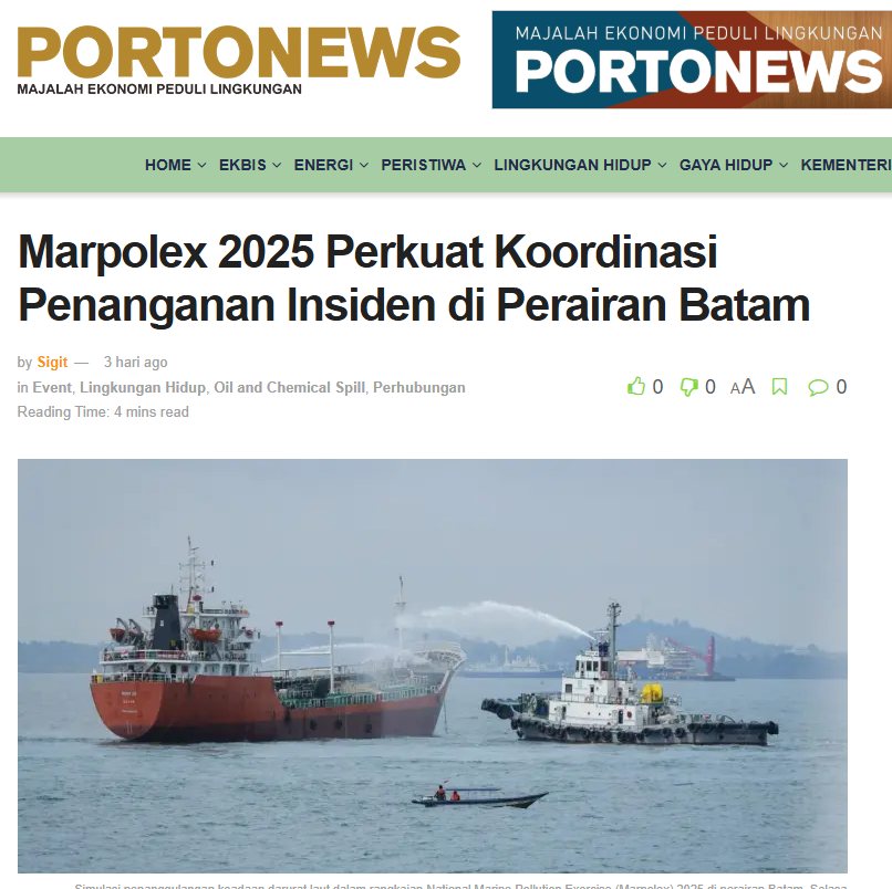 portonewsonline's tweet photo. Ditjen Hubla melaksanakan simulasi penanggulangan keadaan darurat laut dalam rangkaian National Marine Pollution Exercise (Marpolex) 2025 di perairan Batam, Selasa (18/11).https://t.co/jBKrwhbrE8 #marpolex2025 #batam #hubla #ksopbatam #kemehub #osct #Slickbar https://t.co/ehHh8Sgni5