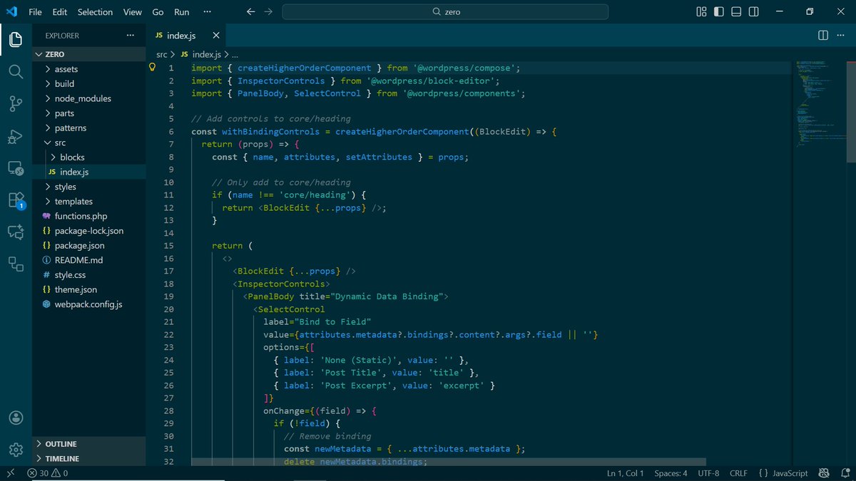 arcwordpress's tweet image. Despite feeling that Block Bindings might not be worth the effort and we might get more mileage rolling our own data layer from scratch, we forged ahead and made a makeshift data field selector. 

It&apos;s a HOC that uses a block filter to show a select on all registered blocks (in…