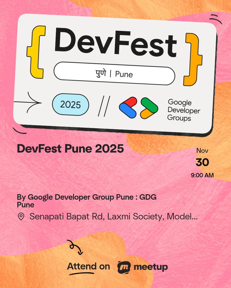 rishabhstwtt's tweet image. Hello Pune folks! Who’s coming for this? @GDGPune