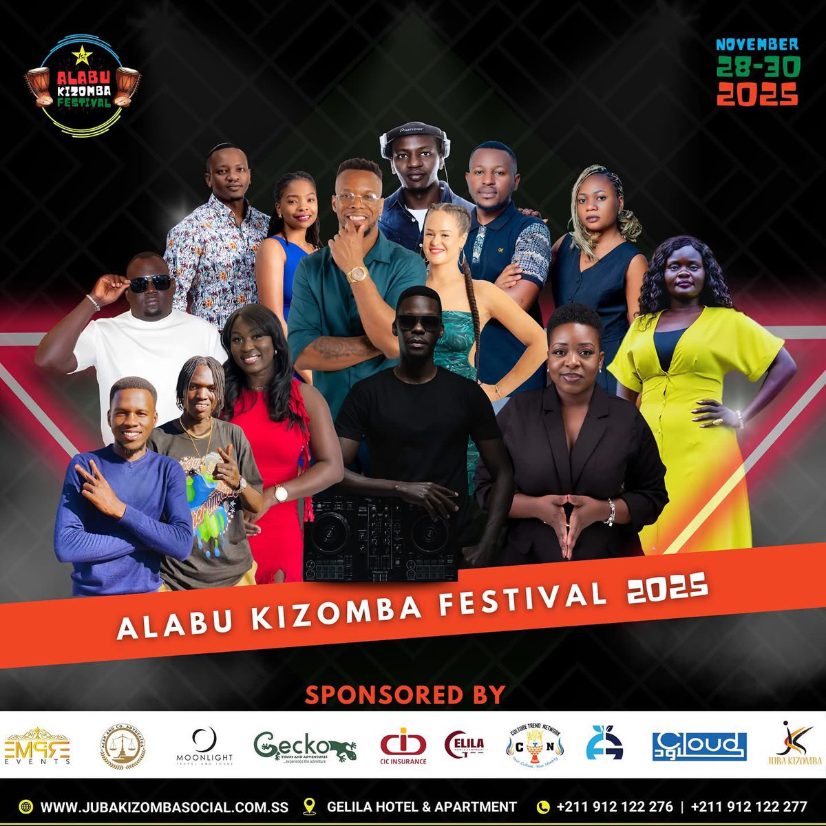JubaSocial's tweet image. 𝐀𝐋𝐀𝐁𝐔 𝐊𝐈𝐙𝐎𝐌𝐁𝐀 𝐅𝐄𝐒𝐓𝐈𝐕𝐀𝐋  @AlabuKizomba 
Nov 28 – 30, 2025 in #Juba

The countdown is on mark the dates.

We’re excited to unveil the official international and national artists lineup for AKF 2025! 

Different countries, one dance floor, one unforgettable vibe