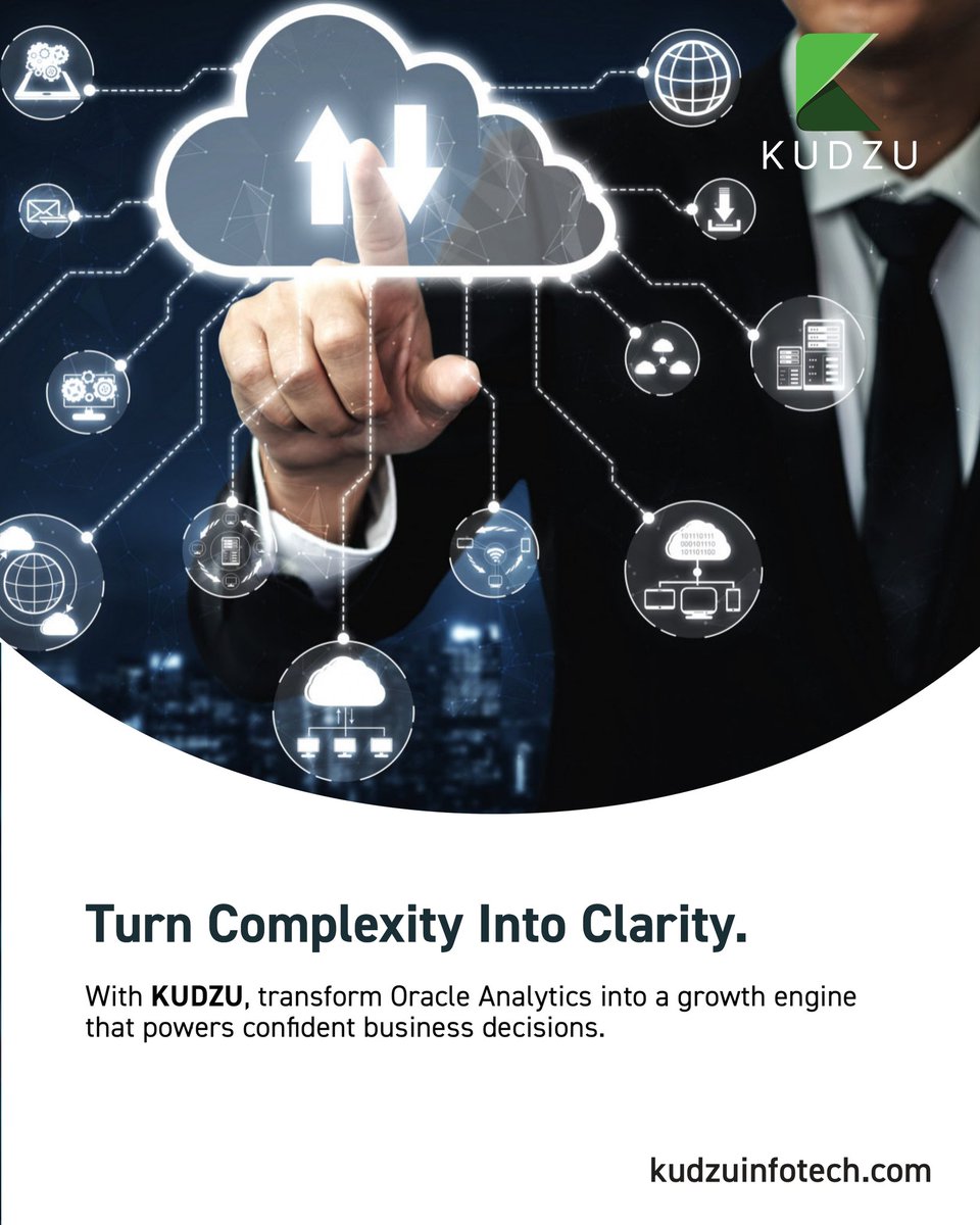 kudzu_infotech's tweet image. Better insights lead to smarter actions. With Oracle Analytics Cloud, businesses can transform raw data into meaningful, decision-ready intelligence. 

#OracleAnalyticsCloud #DataToDecisions #BusinessIntelligence 
#KudzuInfotech