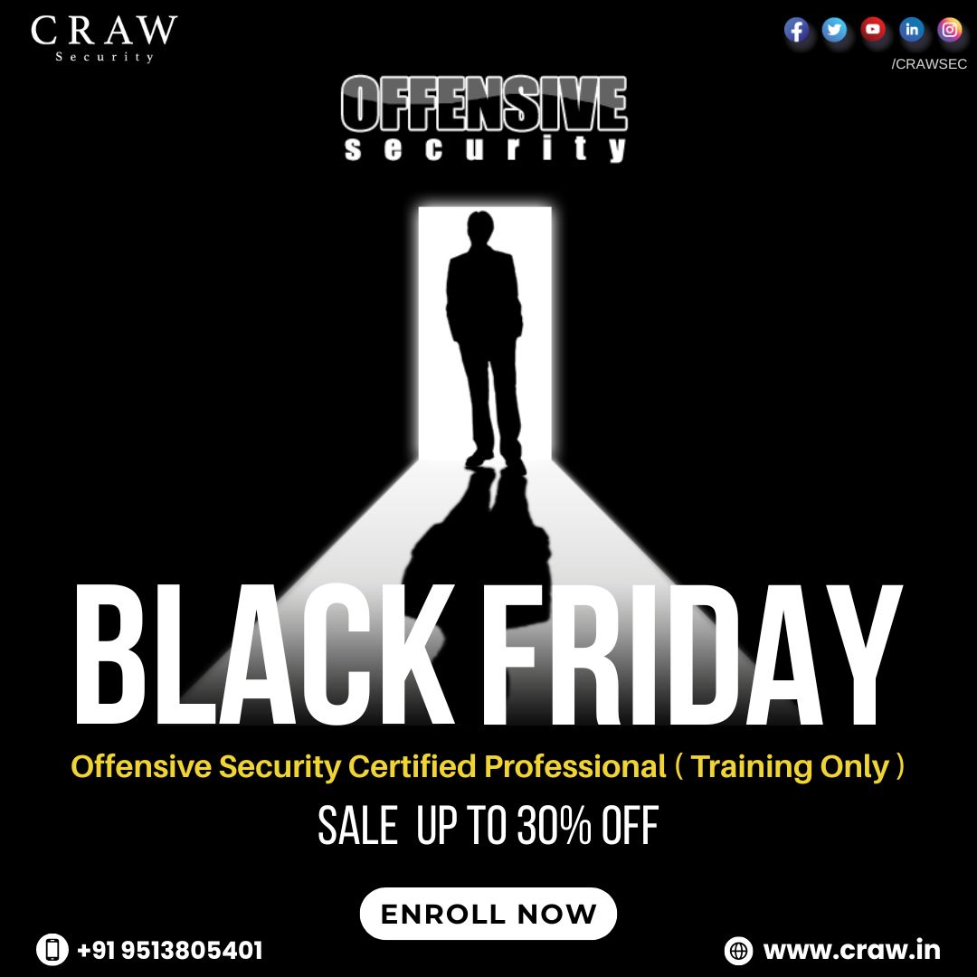 crawsec's tweet photo. 🚨 Black Friday Cyber Deal! 🚨
Get OSCP Training Only at UP TO 30% OFF!
Master real-world pentesting and level up your offensive security skills. ⚡
 Limited-time offer — Enroll Now!
👉 https://t.co/p4uwFY2Bge
#OSCPTraining #BlackFridaySale #OffensiveSecurity #CrawSec https://t.co/Vd464JDiIz