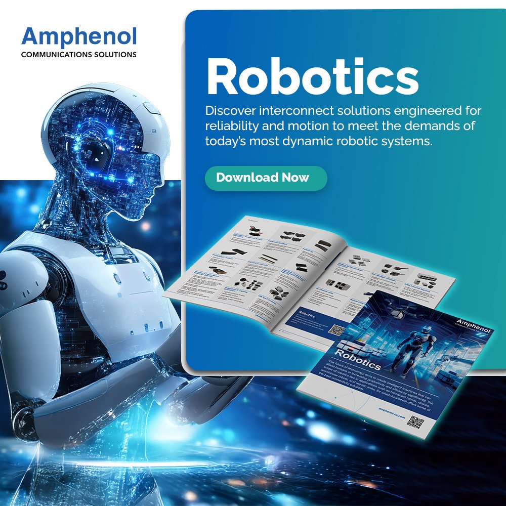 AmphenolCS's tweet image. The future of #robotics is accelerating and #Amphenol is powering it with world-class connectivity solutions. 
📄 Download the Robotics Brochure ow.ly/yO2A50Xthfn
🔗 Learn More About Our Robotics Solutions ow.ly/1H8i50Xthfm
#HumanoidRobots #Drones #RobotArms #AMR #AGV