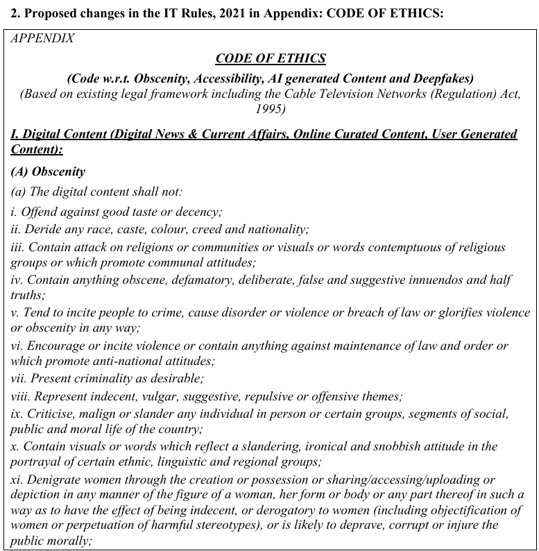 AroonDeep's tweet image. This is the new Code of Ethics under the IT Rules that the government is proposing to the Supreme Court. This applies to ALL digital media, including social media.