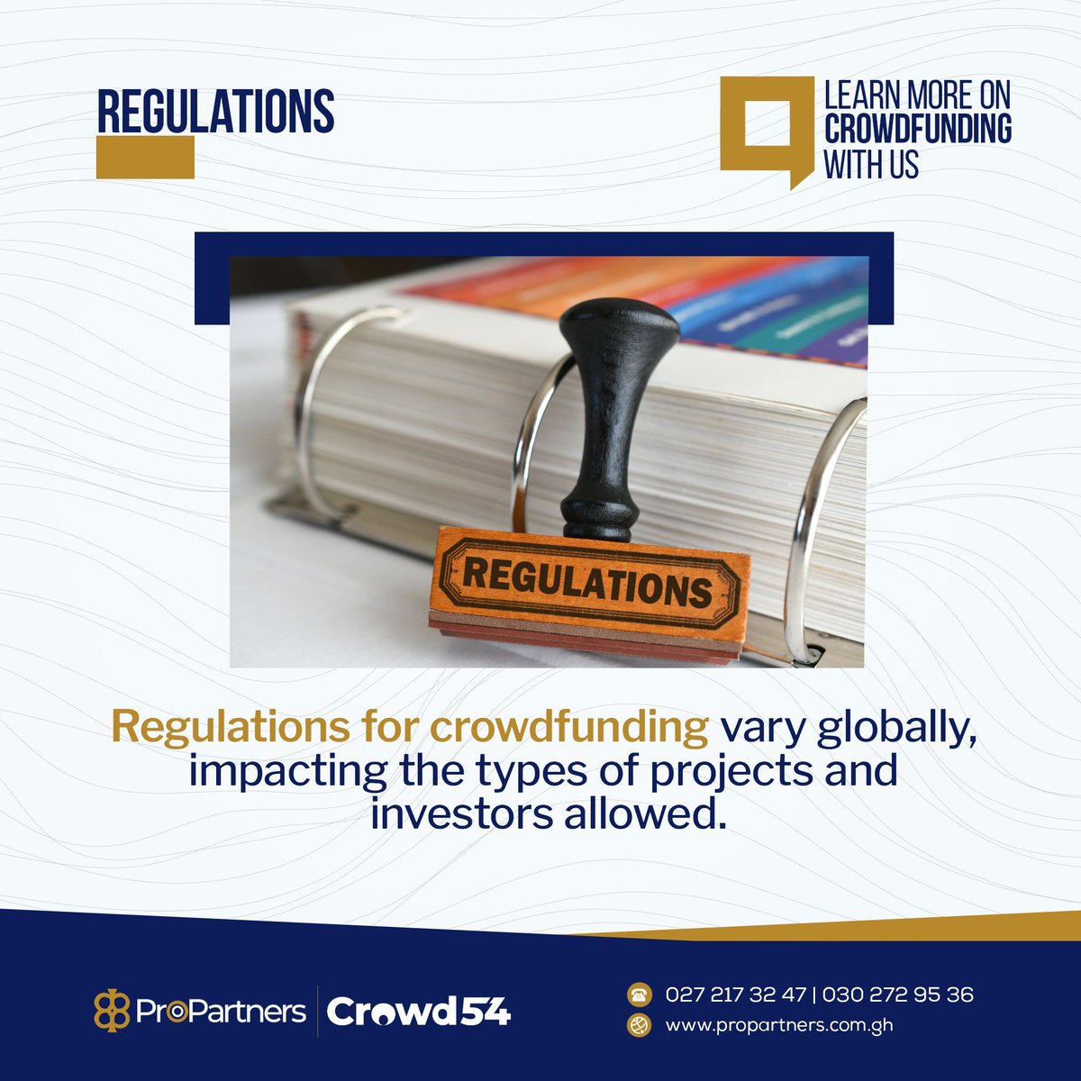 propartnersgh's tweet image. Regulations for crowdfunding vary globally, impacting the types of projects and investors allowed. 

Propartners is an Investment Crowdfunding Intermediary and Crowdfunding Platform licensed by SEC. 

#Propartners #Crowdfunding #Projects #Investors #Regulations