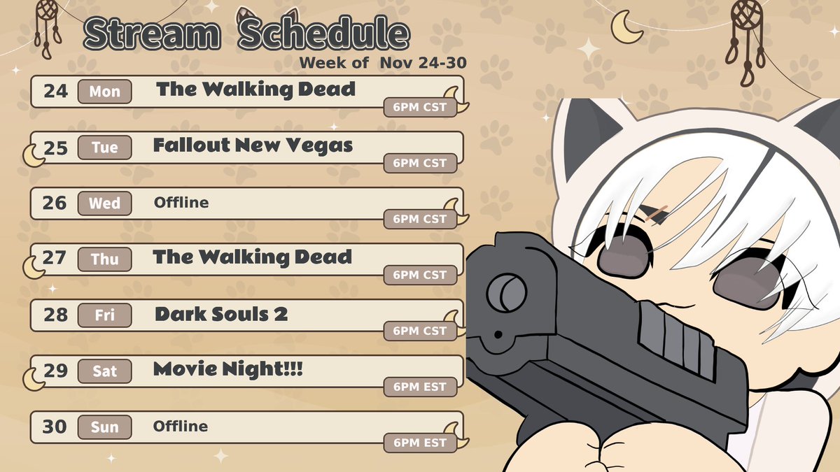 📅Weekly Schedule📅

Started The Walking Dead Story and I am now Invested 🥺Also have to escape the Fallout Prison 😠 And suffer some more with Dark Souls 2 😭

twitch.tv/UkaruVT

#Vtubers #smallstreamer #Vtuber