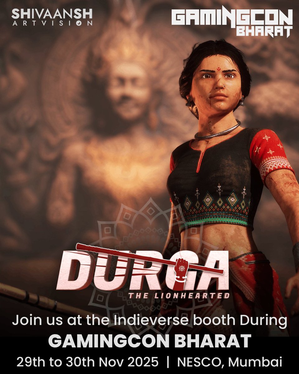 ShivaanshAV's tweet photo. We’re happy to share that Durga: The Lionhearted has been selected for the Indieverse showcase at @GamingCon Mumbai.

If you’re coming to the event, do drop by the Indieverse zone

#GamingCon #Indieverse #DurgaTheLionhearted #ShivaanshArtVision #IndieGames #MadeInIndia https://t.co/QICWJglS8z