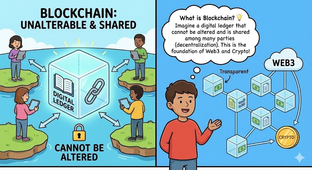 D_anggih's tweet image. What is Blockchain? 💡 
Imagine a digital ledger that cannot be altered and is shared among many parties (decentralization). This is the foundation of Web3 and Crypto! Transparent, secure, and permissionless. 
#Blockchain #BlockchainTechnology #Decentralization #Web3Edu