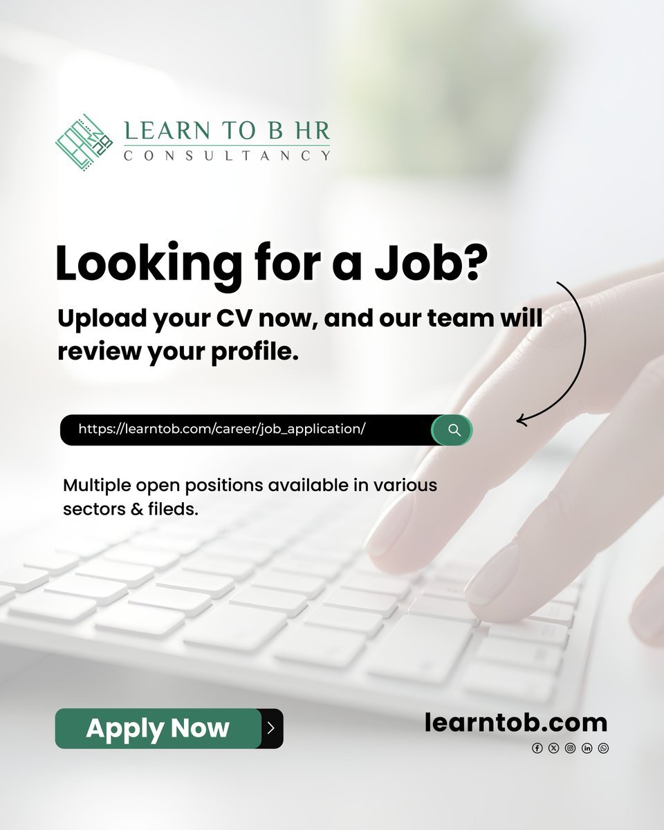 Learn_To_B's tweet photo. Looking for a job?

Upload your CV now and let our team review your profile.

We have multiple open positions across various sectors and fields.

👉 Apply here: https://t.co/IOHJGzi3fl

#LearnToB #LearnToBHRConsultancy #NowHiring #JobSearch #CareerOpportunity #WeAreHiring https://t.co/zq52sJBqOu