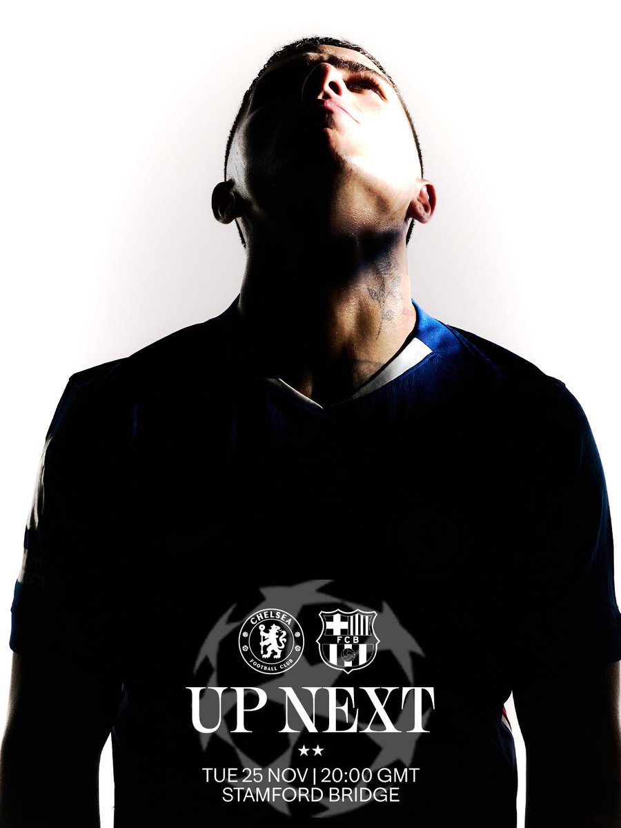 ChelseaFC's tweet image. Up next: The Blues host Barcelona in the #UCL. ✨