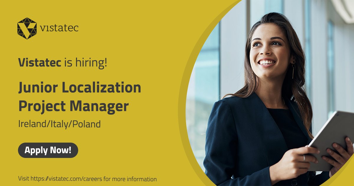 Vistatec is #hiring! vistatec.com/careers We are looking for a Junior Localization Project Manager. This role involves direct client and vendor communications as a Junior Project Manager for a specific account to support the production PM team. ​#Vistatec