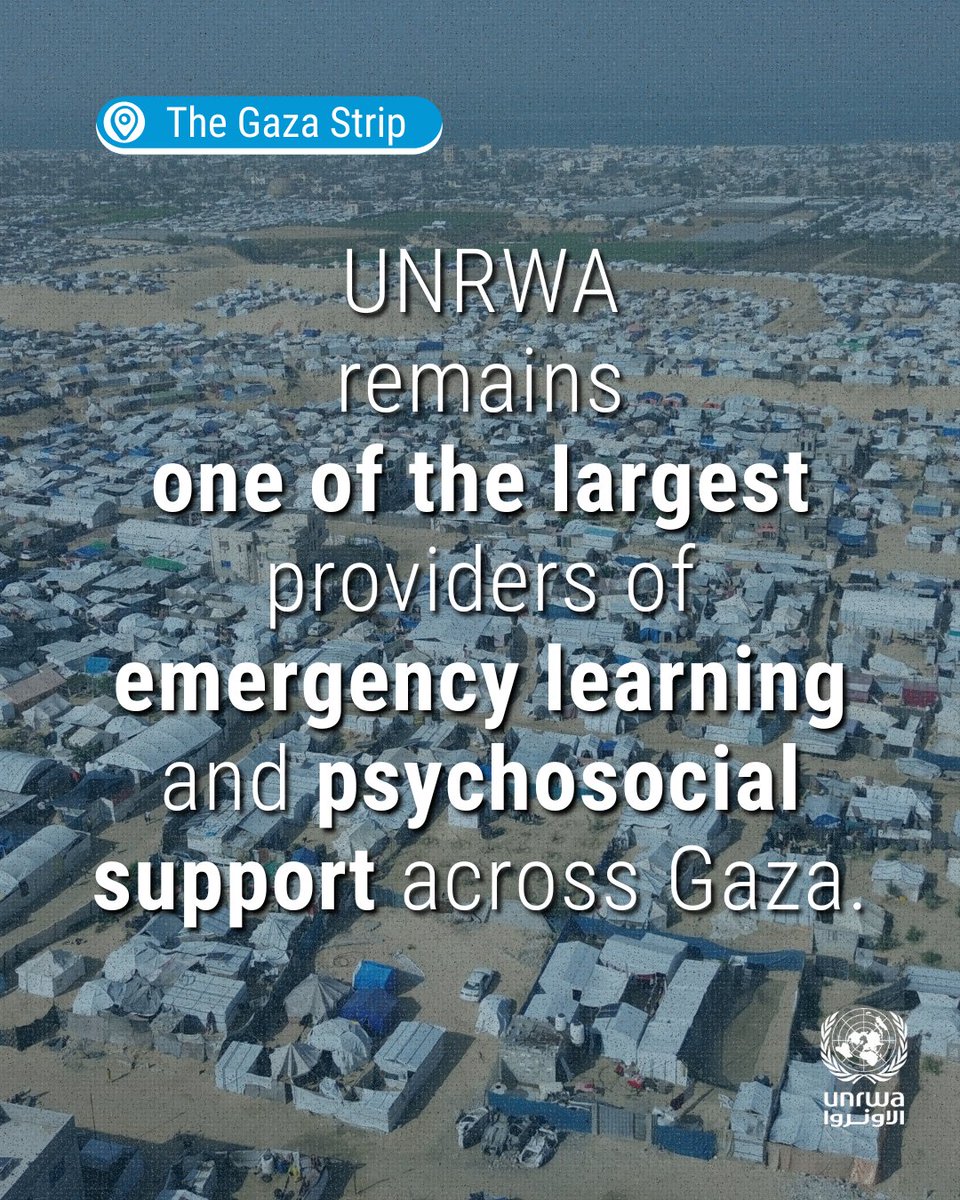 UNRWA's tweet image. Children in #Gaza continue to seek support amid immense challenges.

Since the war began, UNRWA counsellors and social workers have delivered over 330,000 psychosocial support sessions.

In more than 300 temporary learning spaces and on digital platforms, UNRWA supports children…