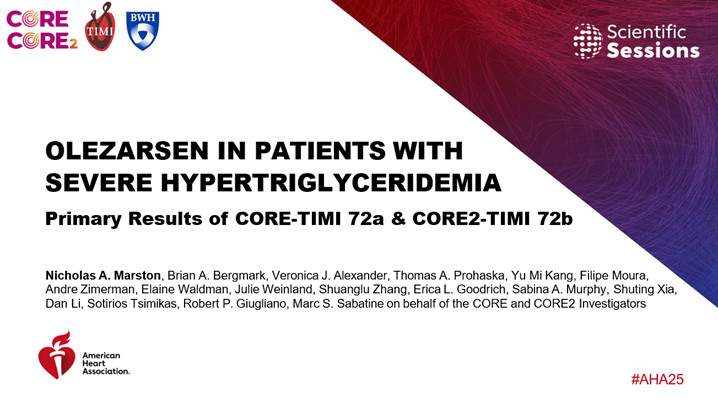 cardiomet_CE's tweet photo. 16) Now: #LBCT Ph 3 data from #AHA25 on #olezarsen, an antisense oligonucleotide #ASO 🎯 #APOC3 to ⬆️ breakdown &amp; clearance of TG-rich lipoproteins #TRLs. #CORE &amp; #CORE2 were sibling @TIMI trials of pts w/persistent #SHTG (#TG > 500 mg/dL) despite traditional TG-lowering tx. https://t.co/knwEE6PRZ8