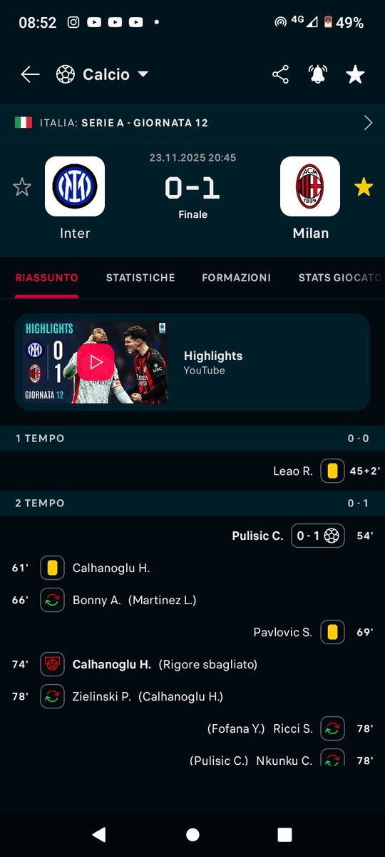 OfficialCUD2009's tweet photo. #ACMilan #Derby #InterMilan il derby della Madonnina và ai rossoneri, grazie al gol di #Pulisic 0-1. Rossoneri secondo in classifica di #SerieA ❤️🖤 https://t.co/rfD4rNkkeR