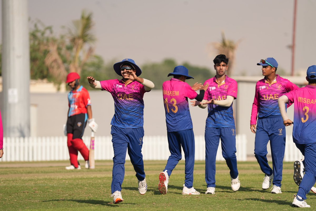 EmiratesCricket's tweet photo. ACC Men's U19 Premier Cup 2025 - Ajman:
UAE beat Kuwait by 7 wickets in Group B clash 🇦🇪
Scores in brief:
Kuwait: 155 all out, 50 overs (Ali Abbas 37, Kandarp Purohit 24; Yug Sharma 3-46, Ali Asgar Shums 2-22)
UAE: 159/3, 18. 2 overs (Yayin Rai 75, Zainullah Rehmani 48; Ali Abbas 1-14)
More details: https://t.co/6sRDTm6N67