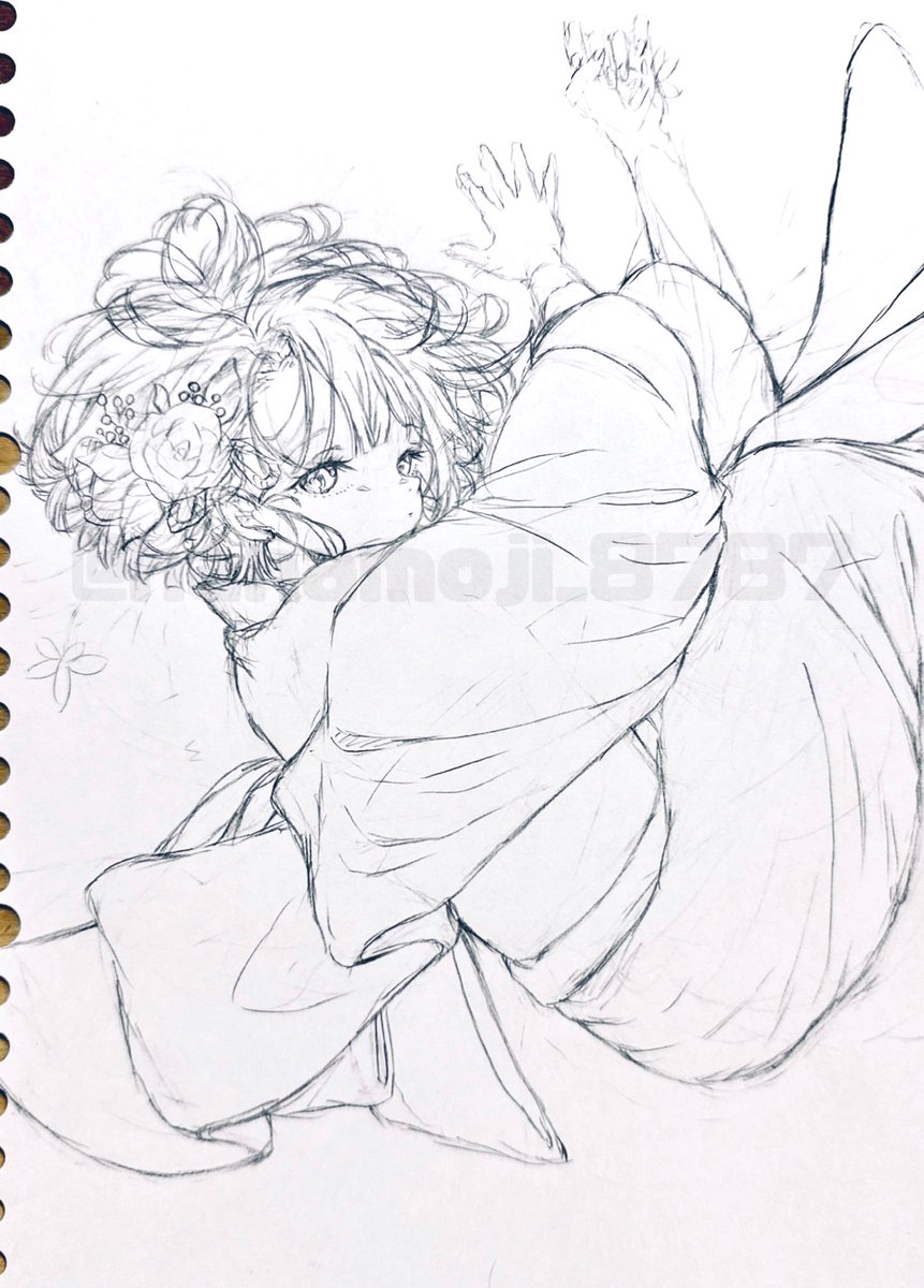 久しぶりに和も描きたくて下書きだけしました🙌🏻 こんな表情は