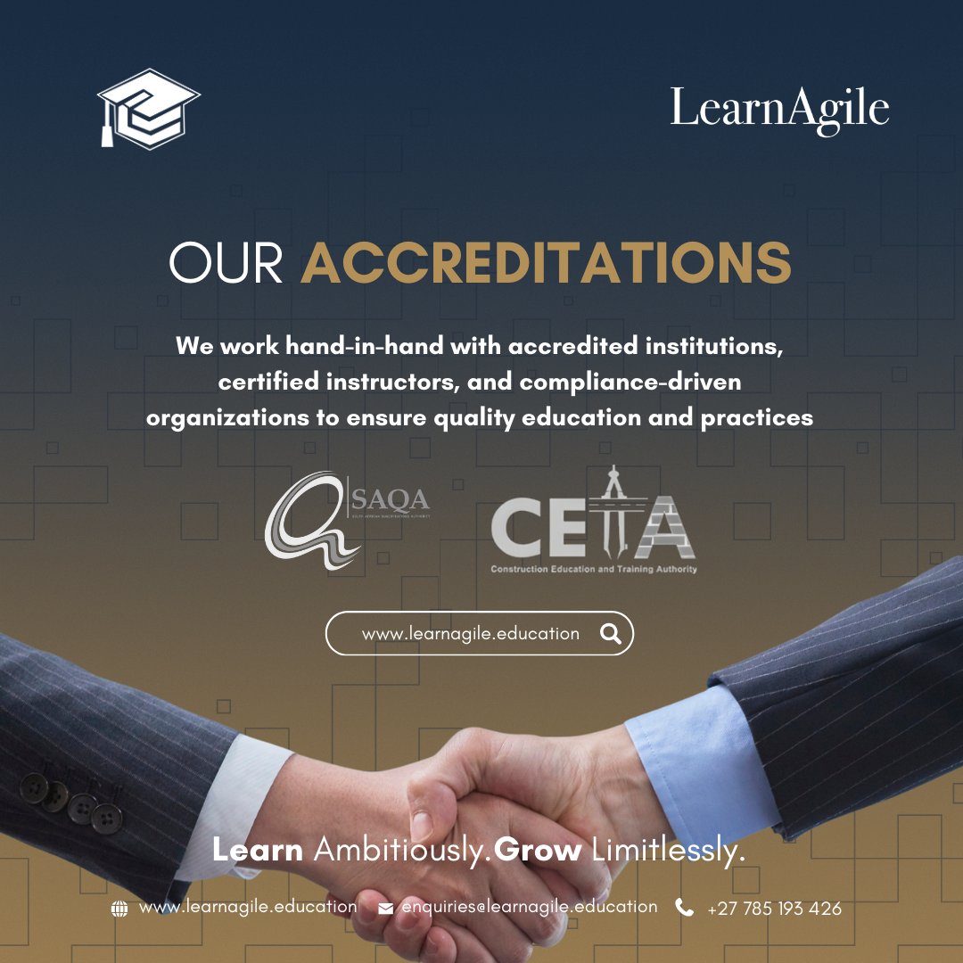 LearnAgile_'s tweet image. Quality education starts with trusted accreditation.
At LearnAgile, we partner with recognised bodies, certified instructors, and compliance-driven institutions to ensure every course meets industry standards.

#LearnAgile #AccreditedTraining #SkillsDevelopment #QualityEducation