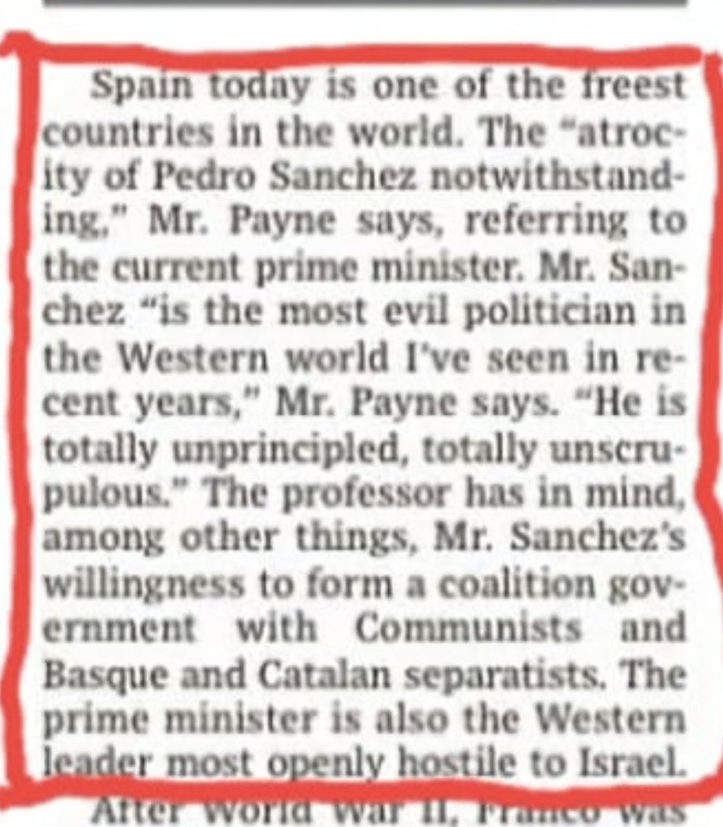 El historiador Stanley Payne en The Wall Street Journal sobre Sánchez.