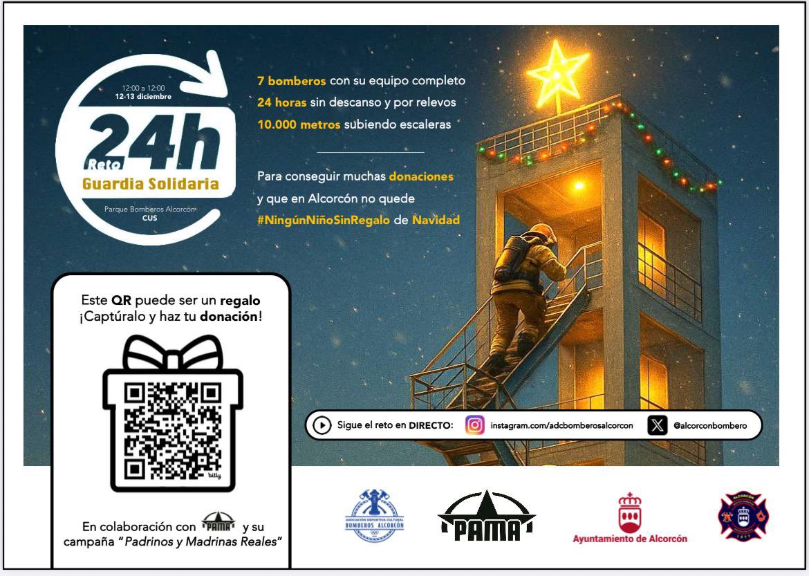 ¿Conoces nuestra #GuardiaSolidaria?
Un reto solidario de 24h para que en #Alcorcón no haya #NingunNiñoSinRegalo de #Navidad
Permaneced atentos, porque pronto os contaremos cómo venir a participar en el reto con nosotros

Convierte tu DONACIÓN en un REGALO
gofundme.com/f/guardiasolid…
