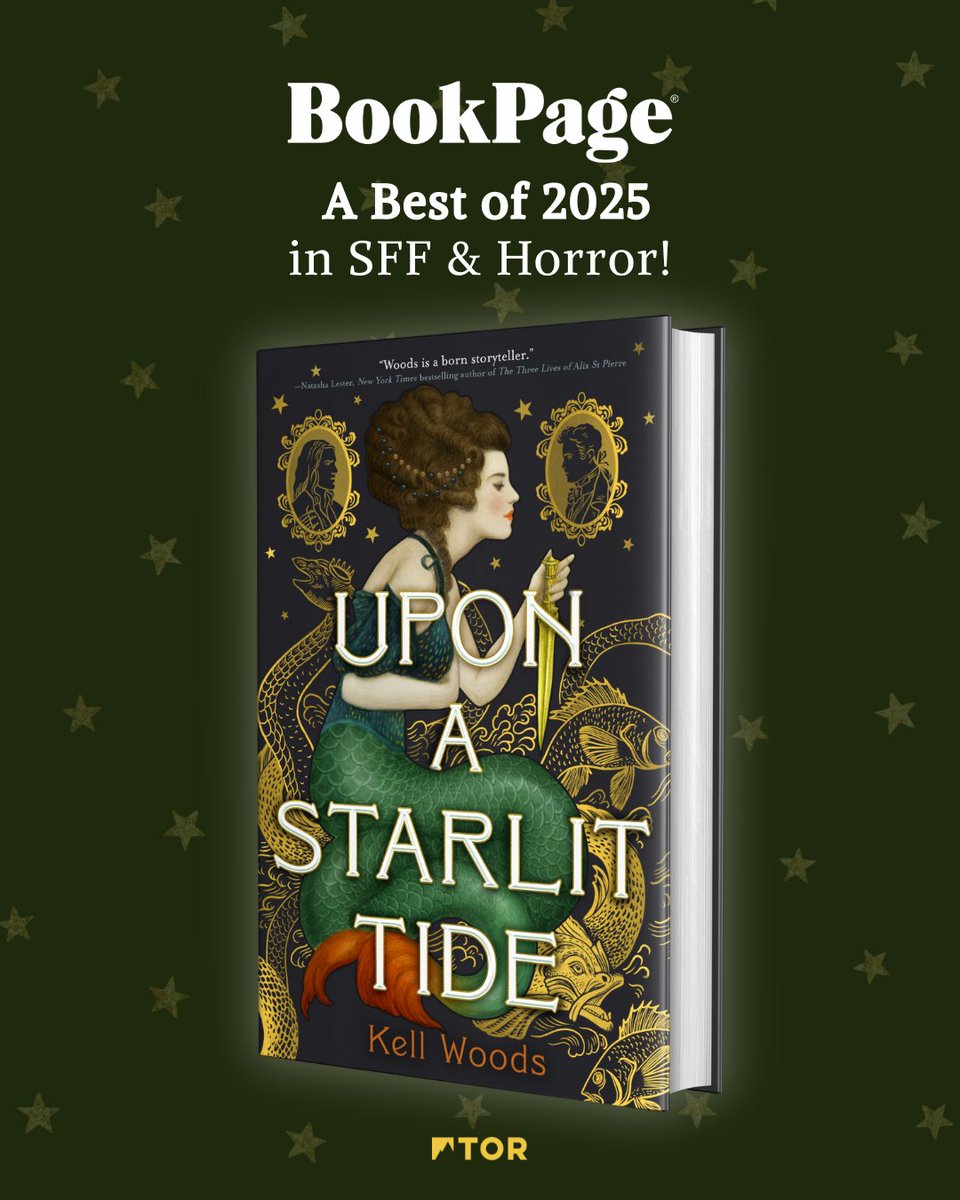 julieacrisp's tweet image. Great news that @kellinthewoods book UNDER A STARLIT TIDE has made @bookpage&apos;s Top Ten of Best SFF &amp;amp; Horror novels of 2025. In fine company along with @joe_hill and @kuangrf! bookpage.com/best-books/bes…