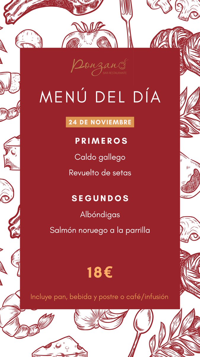 ¡Vamos a calentar este lunes con un caldito gallego! Como alternativa en el menú del día también tenemos revuelto de setas; y entre los segundos, Albóndigas o Salmón noruego a la parrilla. Podéis disfrutarlo tanto en el bar como en el restaurante. ¿Quién se viene?