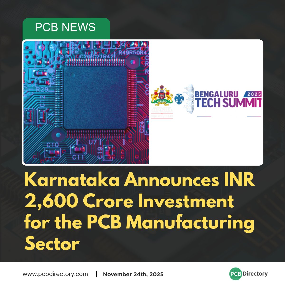 PCB_Directory's tweet image. Karnataka has announced ₹2,600 crore in fresh electronics investments at Bengaluru Tech Summit (BTS) 2025.

Read more: ow.ly/Oisb50XwIvx

#printedcircuit #news #industry #IndiaTech #manufacturing #BTS2025 #Wipro #PCB #MakeInIndia #electronics