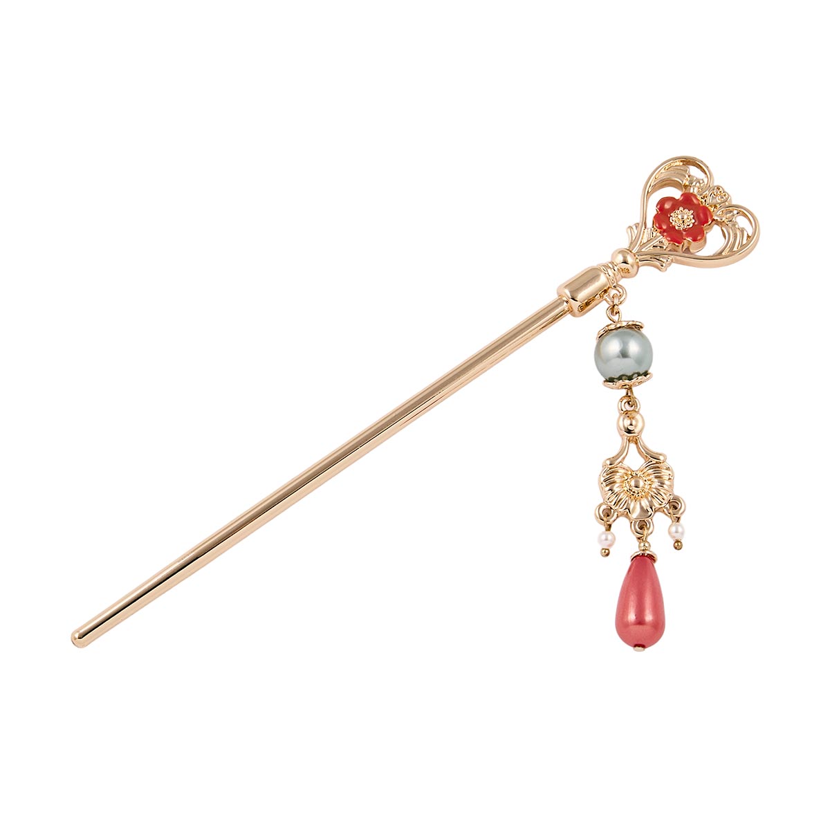 簪は赤いアネモネの花をハート型のなかに愛らしく包みこみました