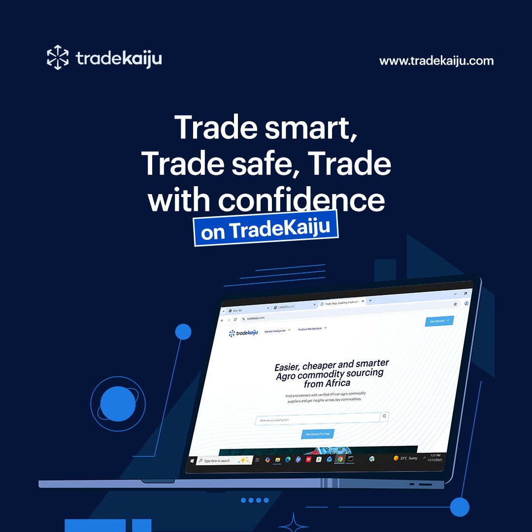 Whether you're a farmer, trader, exporter or a buyer, TradeKaiju helps you trade smarter and safer.

Join Africa's growing community of trusted agro traders today.

#AgroTrading #Agriculture #Tradekaiju #CommodityExport