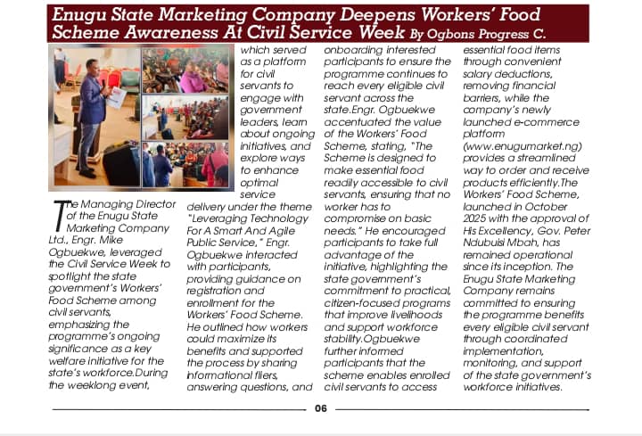 newscheckglobal's tweet image. The Enugu State Gov&apos;t Workers’ Food Scheme began with a bang in October 2025, and it owned the spotlight at the Civil Service Week.

#EnuguState #WorkersSupport #CivilServiceWeek #EmployeeWelfare #EnuguStateMarketingCompany #PublicService #FoodScheme #WorkforceEnhancement