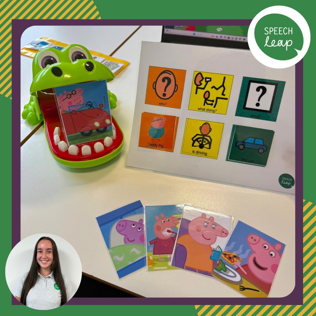 LeapSpeech's tweet image. Leah has been supporting a child to build sentences including a subject, verb and object (SVO). Using Peppa Pig pictures alongside Colourful Semantics, keeping it fun and motivating for the child 😀 💬