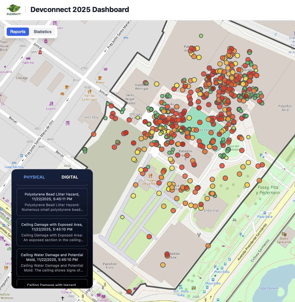 Wrapping up an exciting week of <a href="/EFDevcon/">Ethereum Devcon</a> in Buenos Aires, Argentina ... here's what our dashboard looks like with 610 reports at La Rural (main conference venue), excluding offsite events: