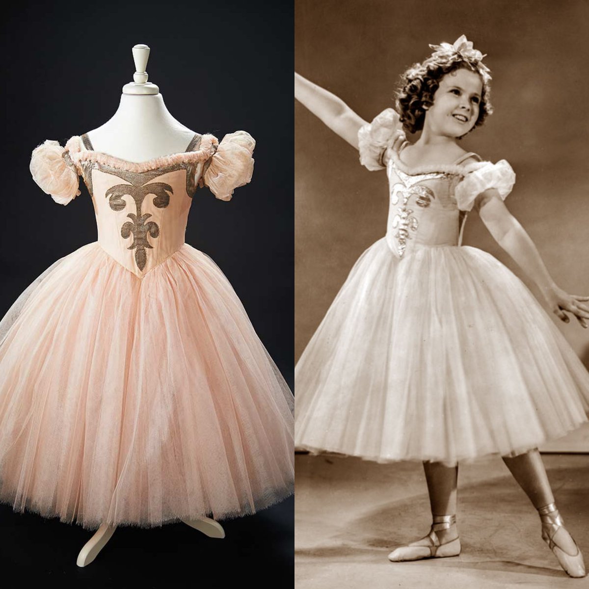 vickyhaddock's tweet image. Novelist Frances Hodgson Burnett was born #OnThisDay in 1849. Shirley Temple wore this Gwen Wakeling designed pink net ballet-inspired dress, silver lamé appliqué on the bodice, as Sara Crewe in the 1939 adaptation of The Little Princess. Sold by @TheriaultsDolls. #film #costume
