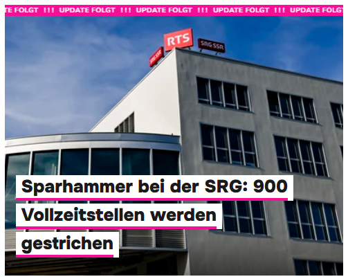 ChriHub's tweet image. SRG muss 900 Stellen bis 2029 abbauen titelt @watson_news .

Heisst wohl eher: Das Stellenwachstum bei der SRG in den nächsten 4 Jahren wird 900 Stellen kleiner sein als geplant.
