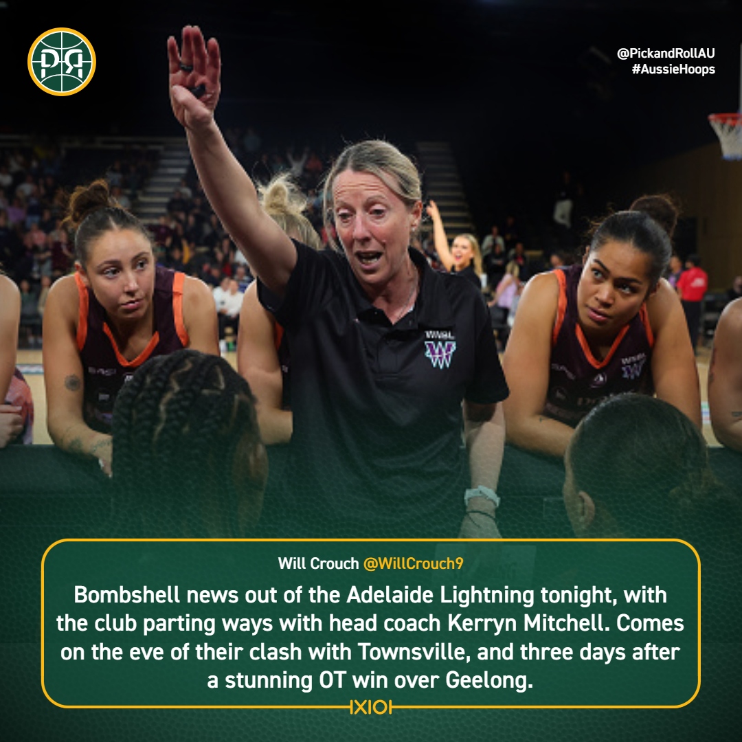 PickandRollAU's tweet image. 👀Head Coach Kerryn Mitchell and the Adelaide Lightning have parted ways, just days after an inspiring overtime win against the Geelong Venom.
The Lightning  have a 3-4 record and are currently in fifth place.
#AussieHoops #WNBL26