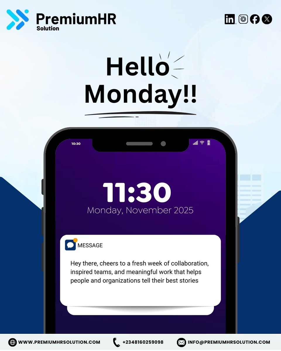 PremiumHRS's tweet image. A bright Monday reminder: meaningful work begins with inspired people. Wishing you a week of progress, collaboration, and confident steps forward

#humanresources #PeopleFirst #businessgrowth #PremiumHR #talentmanagement #scalablesolutions #softskills #workplacewellness #mondays