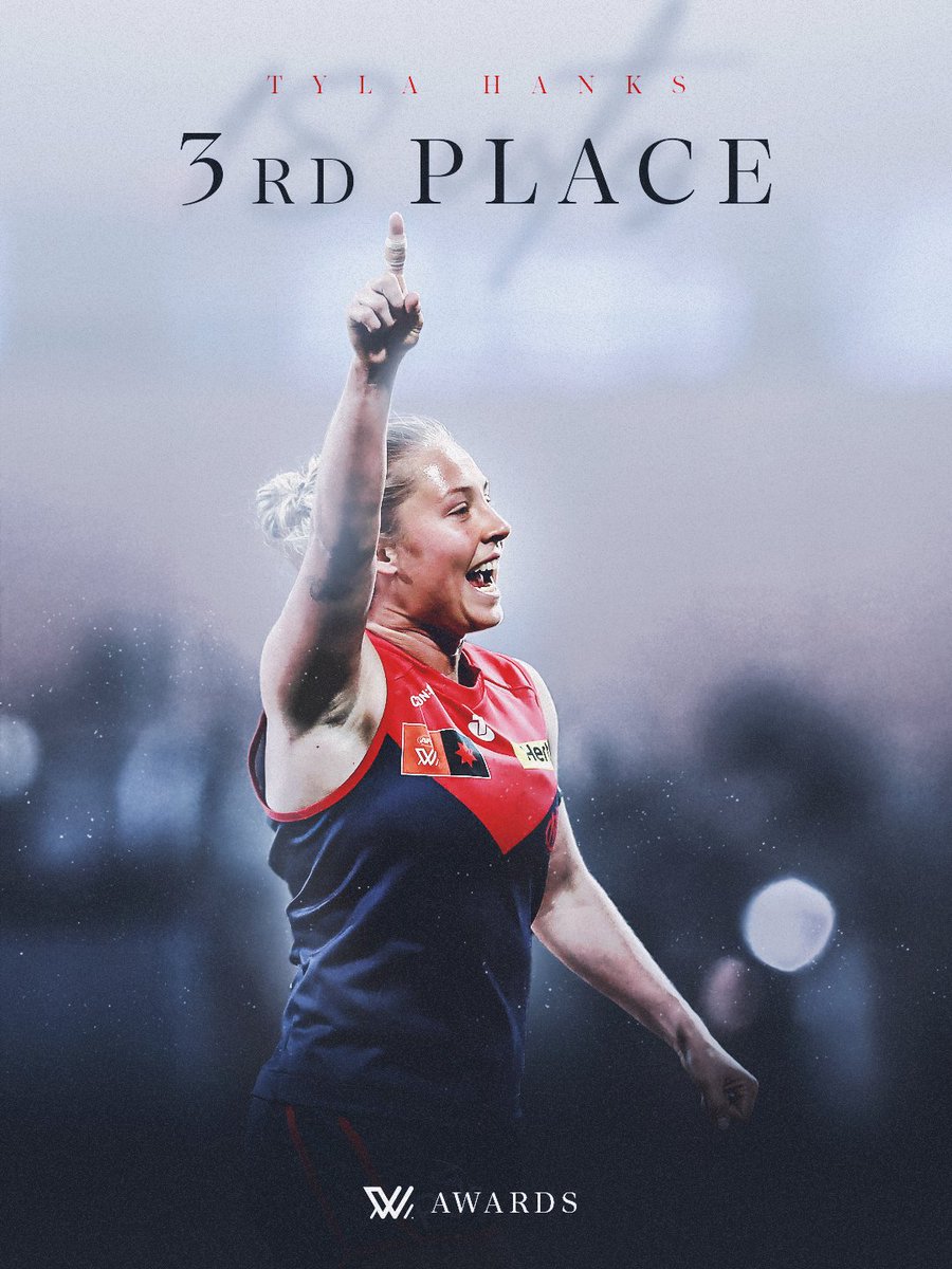 MelbourneAFLW's tweet image. A career-best season getting its recognition 🥹 🌟 Tyla Hanks has finished third in the AFLW best + fairest count with 18 votes. 

📝 | mfcde.es/4oVt9LT