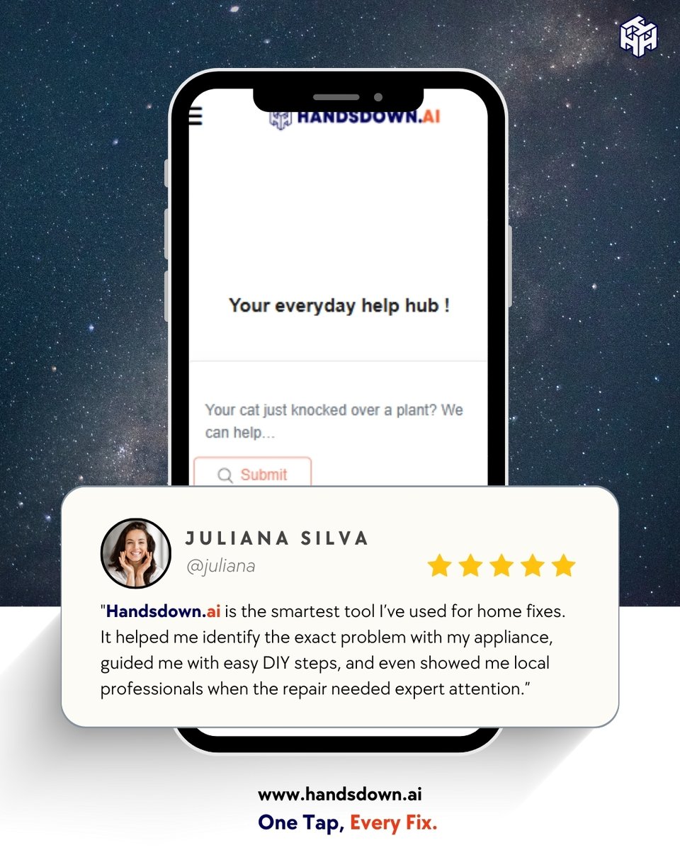 handsdownai's tweet image. Helping you fix life’s little problems: clear, simple solutions with Handsdown.ai.
Thanks for trusting 
. 
#HandsdownAI #ClientTestimonial #FixItSmart #HappyCustomer