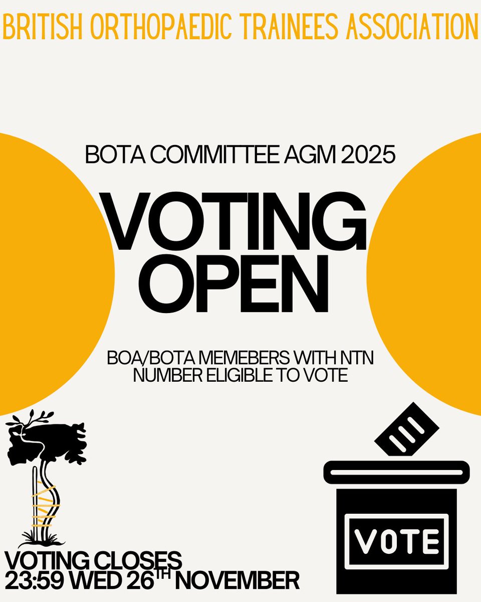 ⭐️BOTA Committee AGM 2025⭐️
Voting officially open! It's time for you to have your say, who do you want to represent you? Pick wisely! 👀

Candidates: bota.org.uk/agm-2025-candi…
🗳️Voting: bota.org.uk/agm-2025-vote

Closes: 23:59 Wednesday 26th November